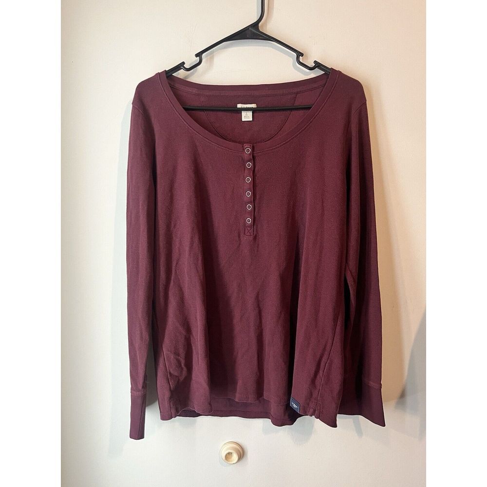Ll Bean 1/4 Button Thermal Long Sleeve Shirt Maroon‎ Mens Size Large